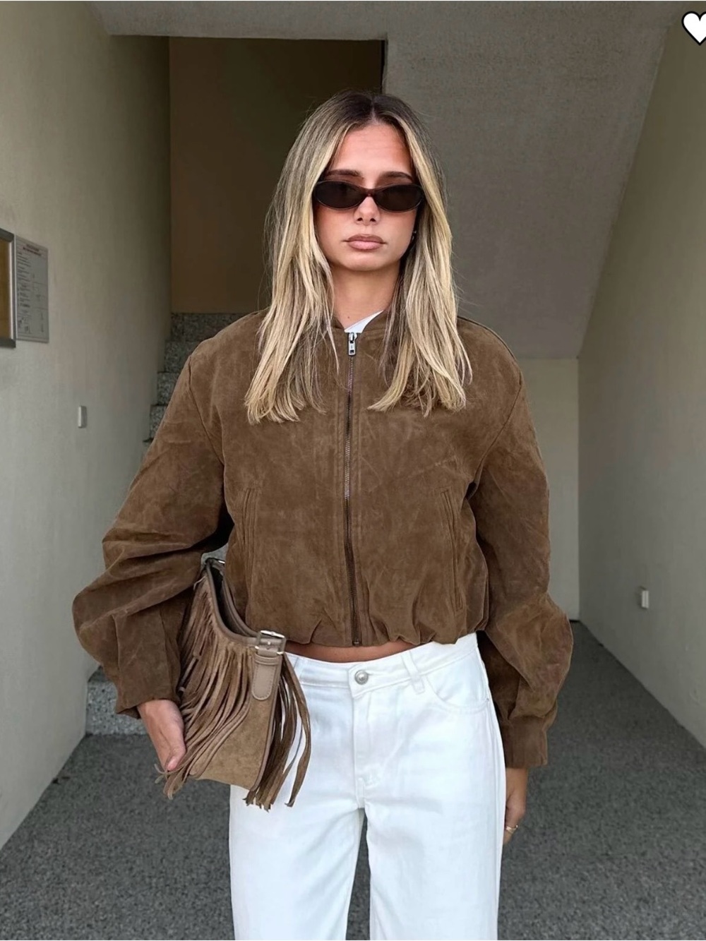 Princess Polly Mastery Brown Suede Bomber Jacket - Women's Casual Zip-Up